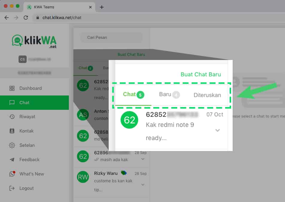 Tampilan Baru Penempatan Tab Chat, Baru dan Diteruskan