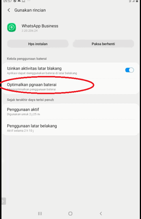 Pilih Optimalkan Penggunaan Baterai