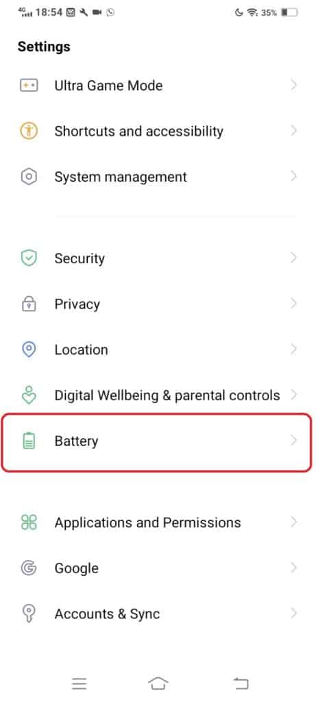 Pilih Menu Battery