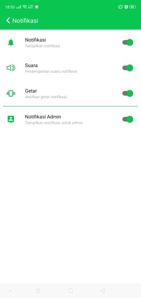 Gambar 1. Setting Notifikasi klikWA Teams Android